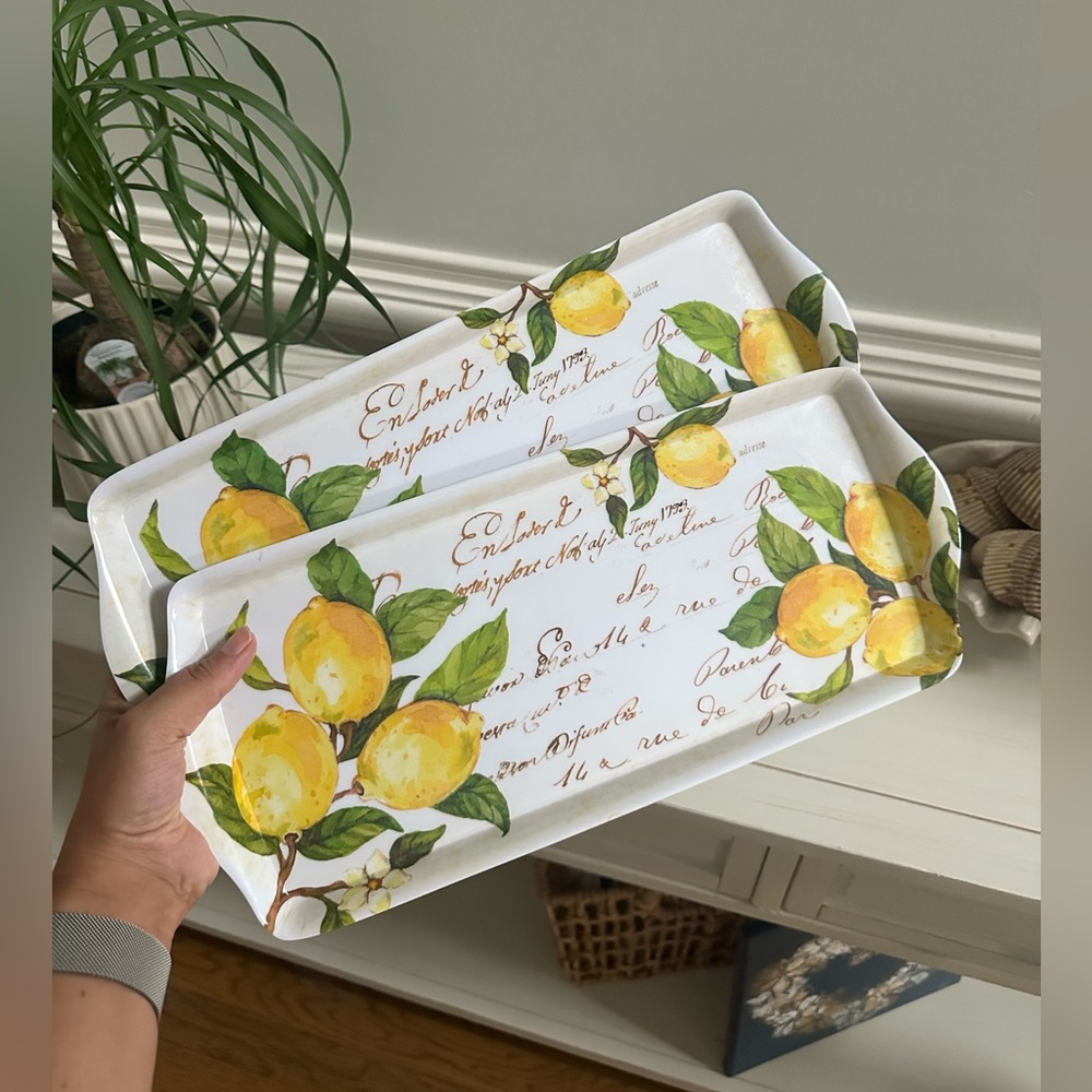 Set of 2 Nicole Miller Lemon Melamine Serving Trays Lemon Print - Picture 1 of 7